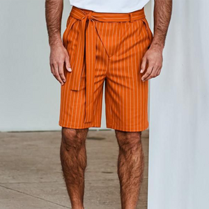 Pantalones cortos casuales a rayas hasta la rodilla para hombre, de primavera/verano (con cinturón)