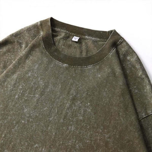 Camiseta de manga larga de algodón lavado y desgastado para hombre