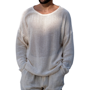 Camiseta informal de manga larga con cuello redondo y malla transpirable para hombre