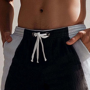 Pantalones cortos casuales con cordones y costuras blancas y negras de verano para hombre