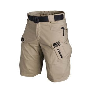 PANTALONES CORTOS CARGO DE ALTO RENDIMIENTO CON BOLSILLOS MÚLTIPLES Y TÁCTICOS DE 11'' DE ENTREPIERNA CON BANDERA DE EE. UU. SIN CINTURÓN CON HEBILLA
