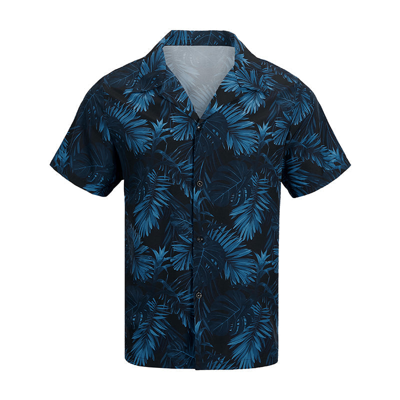 Graphic Button Down Shirt for Men Tropical Print Dark Blue Shirts