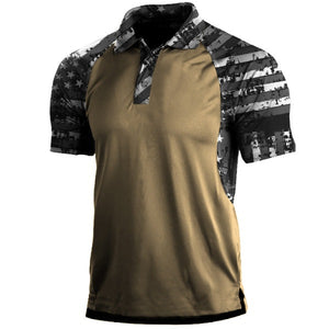 POLO RAGLÁN CON ESTAMPADO DE RAYAS Y BANDERA DE EE. UU.