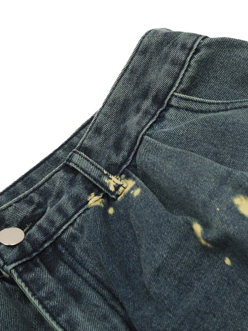 Spray-painted Reverse Pleated Cargo Jeans