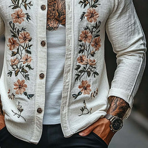 Men's Retro Embroidered Round Neck Thin Jacket