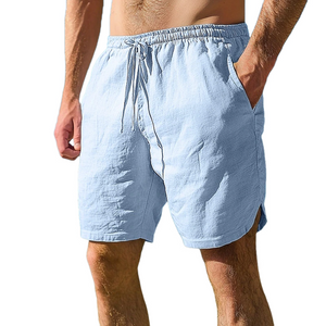 Men's Casual Cotton Linen Elastic Waist Loose Shorts