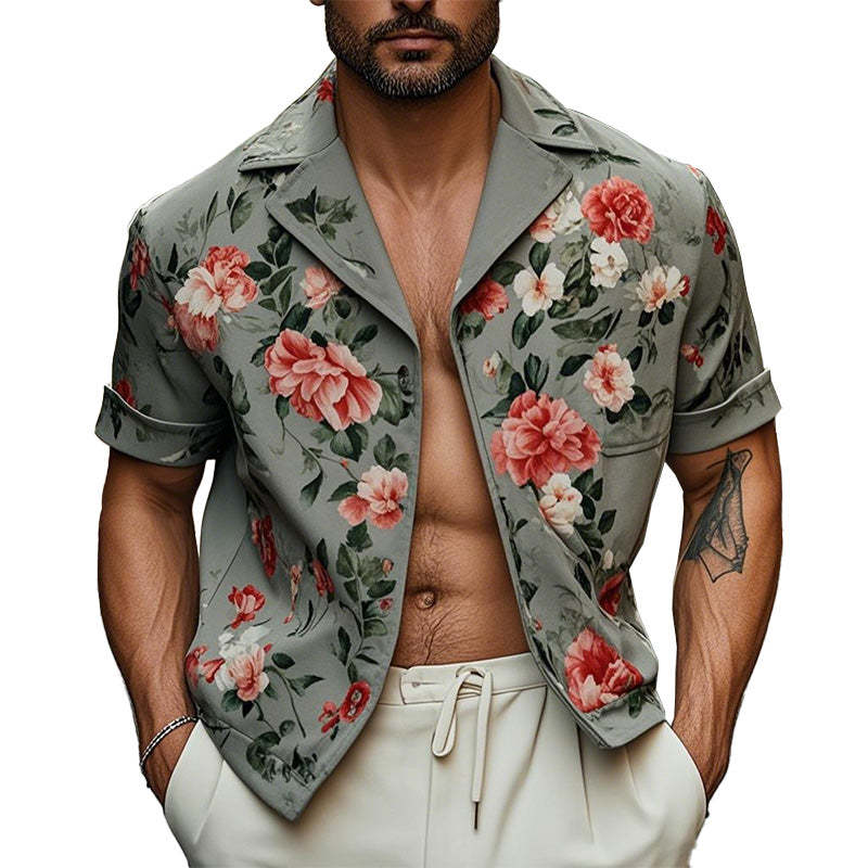 Herrenmode Kurzarmhemdjacke mit Blumendruck