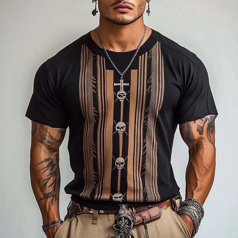 Camiseta retro de manga corta con cuello redondo para hombre