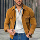 Camisa básica de ante caqui para hombre, primavera y otoño