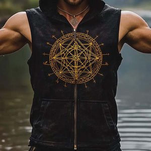 Herrenmode Weste mit Kapuze und Vintage-Print