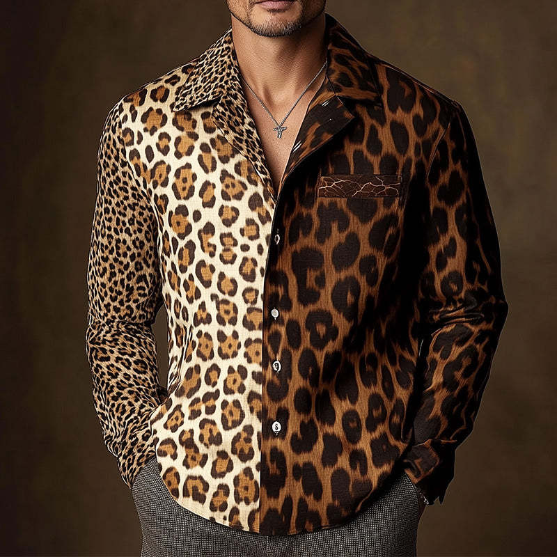Men's Leopard Print Vintage Western Long Sleeve Shirt