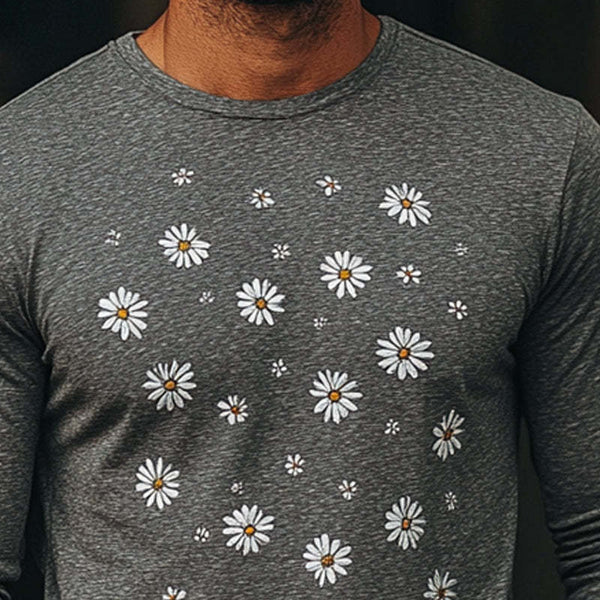 Men's Blended Daisy Embroidered Long-sleeved T-shirt