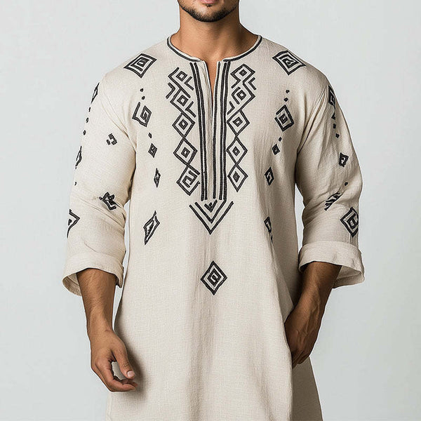 Camiseta de manga larga con estampado geométrico sencillo para hombre