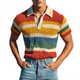 Men's Casual Rainbow Striped Lapel Knitted Short Sleeve Polo Shirt MTA0720D3M