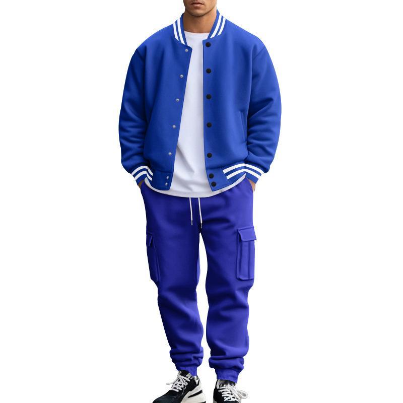 Men's Stand Collar Baseball Jacket Trousers Sports Casual Set