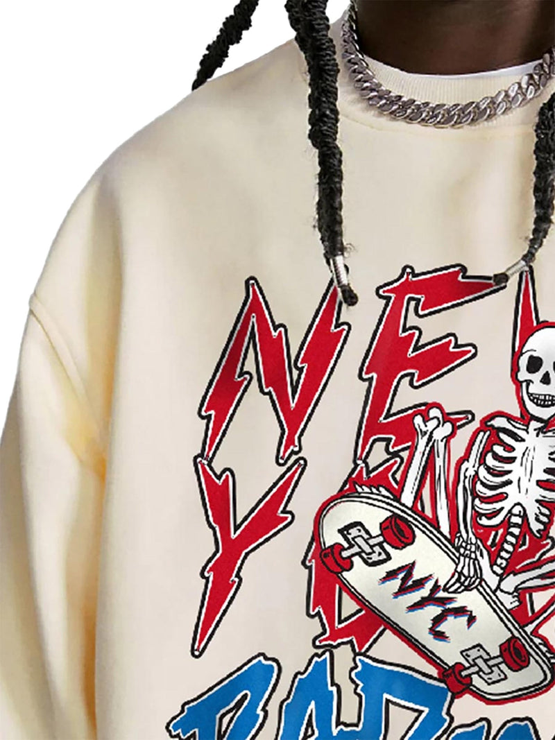 Skateboard Skull Pullover Crewneck Sweatshirt