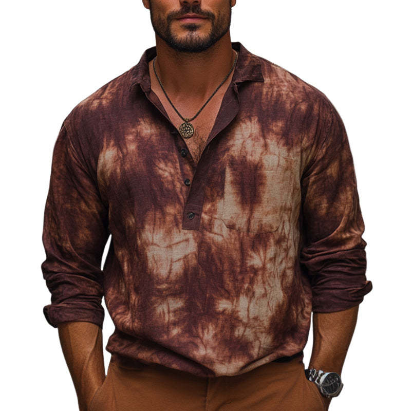 Camiseta informal de algodón teñido anudado en marrón rojizo de verano para hombre