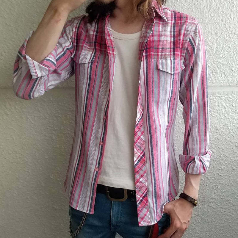 Herren Retro Casual Geometrischer Druck Revers Langarmhemd