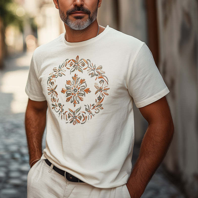 Camiseta informal de algodón bordada de manga corta para hombre