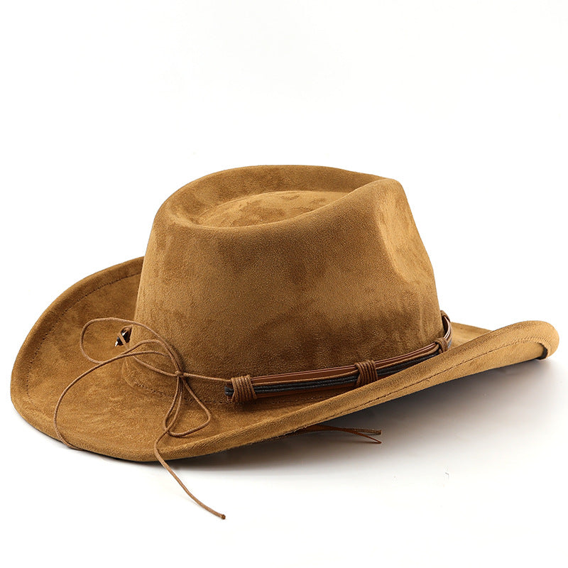 Men Women's Retro Yellowstone Suede Warped Western Cowboy Hat Rolled Brim Ethnic Style Felt Hat