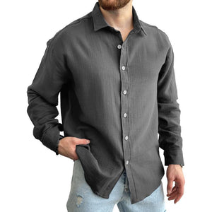 Men's Solid Long Sleeve Lapel Shirt