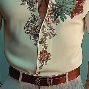 Men's Fashion Floral Embroidery Short Sleeve Shirt