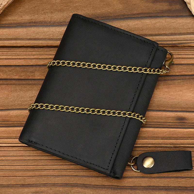 Cartera vintage de tres pliegues de cuero genuino para hombre 
