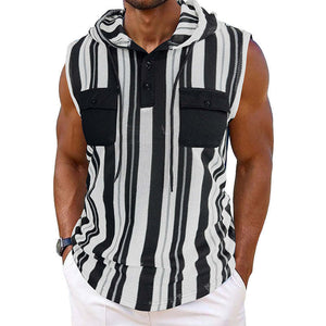 Lässiges, gestreiftes, ärmelloses Tanktop mit Kapuze für Herren