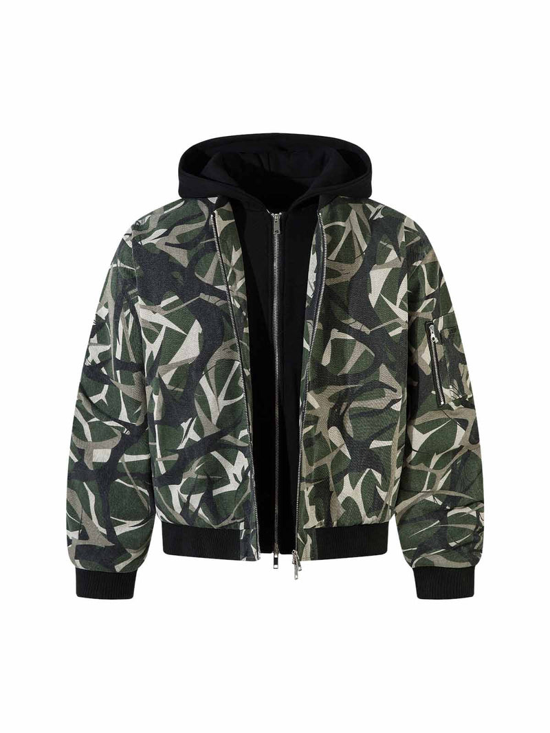 Camouflage Faux Two-piece Hooded Fleece Jacket Tracksuit