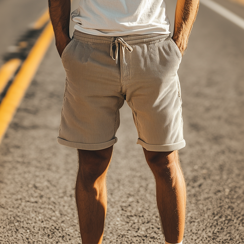 Men's Classic Casual Elastic Waist Corduroy Shorts