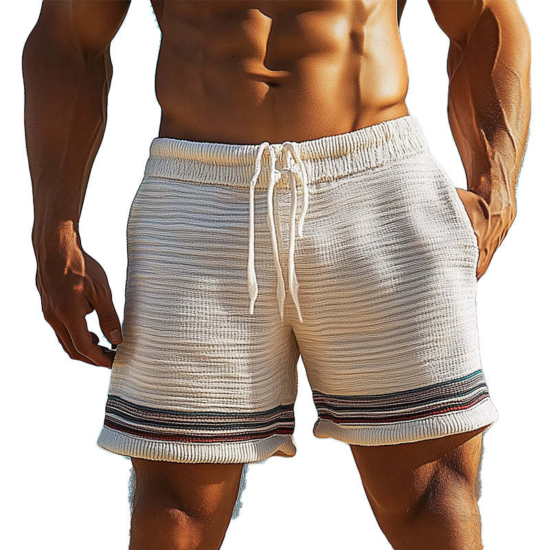 Pantalones cortos de playa sencillos de lana a rayas para hombre