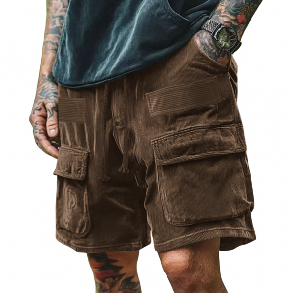 Pantalones cortos cargo holgados de pana con múltiples bolsillos para hombre