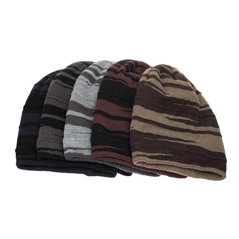 Gorro de punto cálido con forro de felpa jacquard con bloques de color retro para hombre