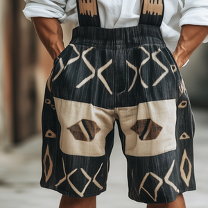 Leinen-Overall mit geometrischem Retro-Print für Herren
