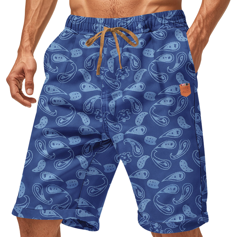 Pantalones cortos elásticos con estampado paisley para hombre