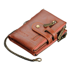 Men's Short Retro Double Zipper Multi-Card Wallet