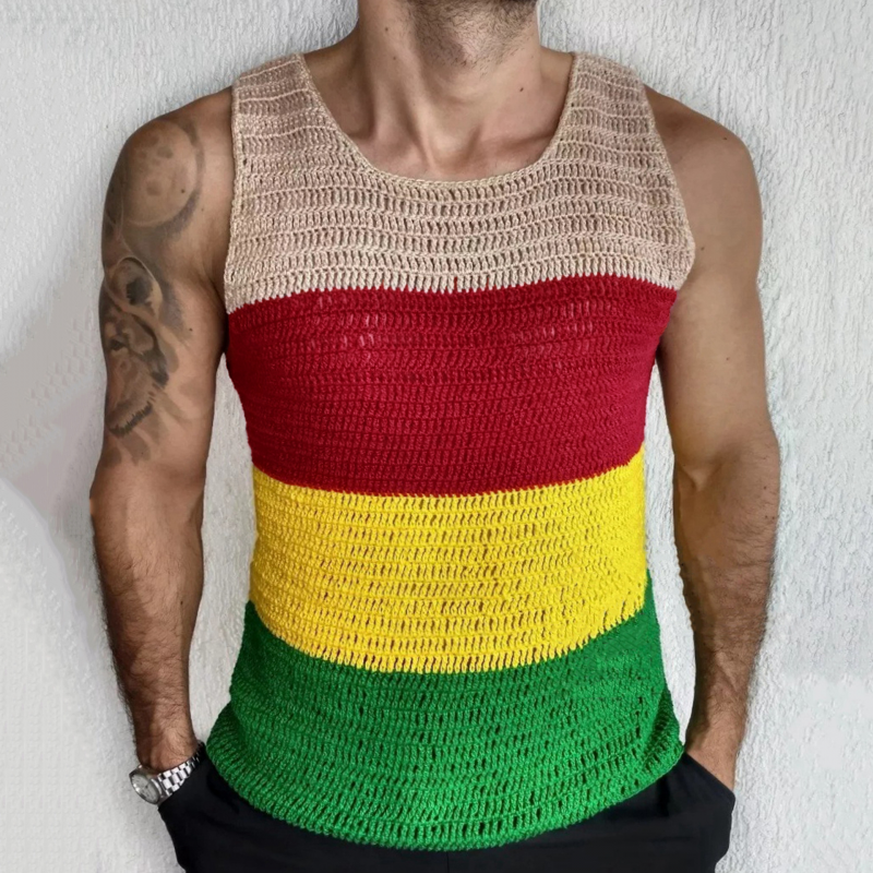 Men's Fashion Casual Personality Contrast Color Knitted Tank Top