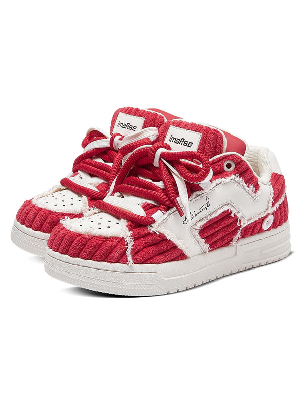 Red Contrast Color Button Decorated Sneakers