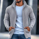 Men's Fashion Stand Collar Solid Striped Long Sleeve Knit Cardigan