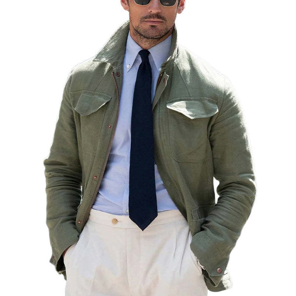 Men's Spring And Autumn Army Green Cotton Work Jacket MTA1807C5U