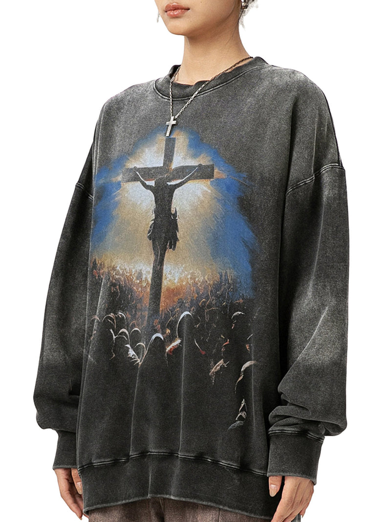 Jesus' Crucifixion Print Washed Sweatshirt