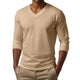 Camiseta informal de manga larga ajustada de algodón mezclado con cuello en V para hombre