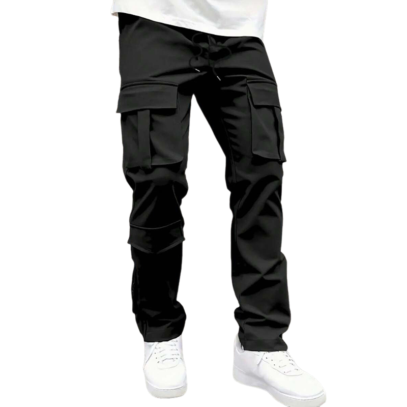 Pantalones cargo casuales multibolsillos de color liso para hombre 