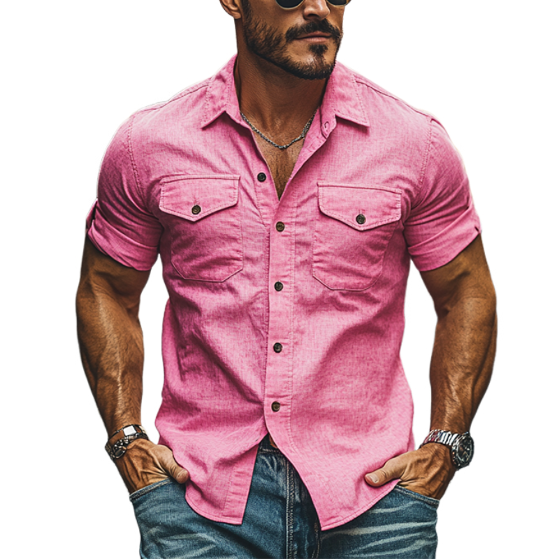 Men's Classic Casual Spring Slim Fit Cotton Short Sleeve Shirt