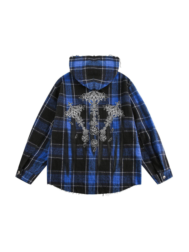 Plaid Brushed Cardigan Hooded Shirt