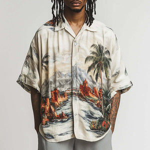 Lässiges Kurzarmhemd für Herren mit Landschaftsdruck
