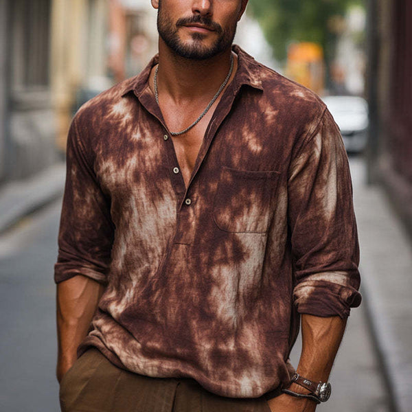 Men's Summer Red Brown Tie-Dye Cotton Casual T-Shirt