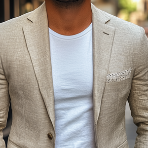 Blazer informal de primavera para hombre, ajustado, de algodón y lino, con bolsillos y encaje.
