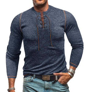 Camiseta Henley de manga larga con cuello redondo y lazo para hombre