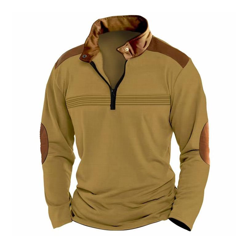 Men's Colorblock Zipper Stand Collar Long Sleeve Casual Sweatshirt